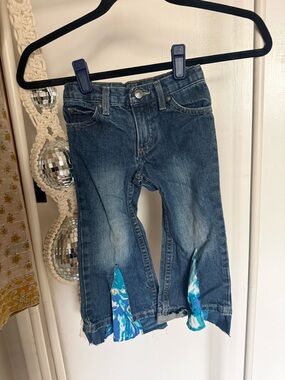 Kids Blue Denim Jeans with Turquoise Patch Details